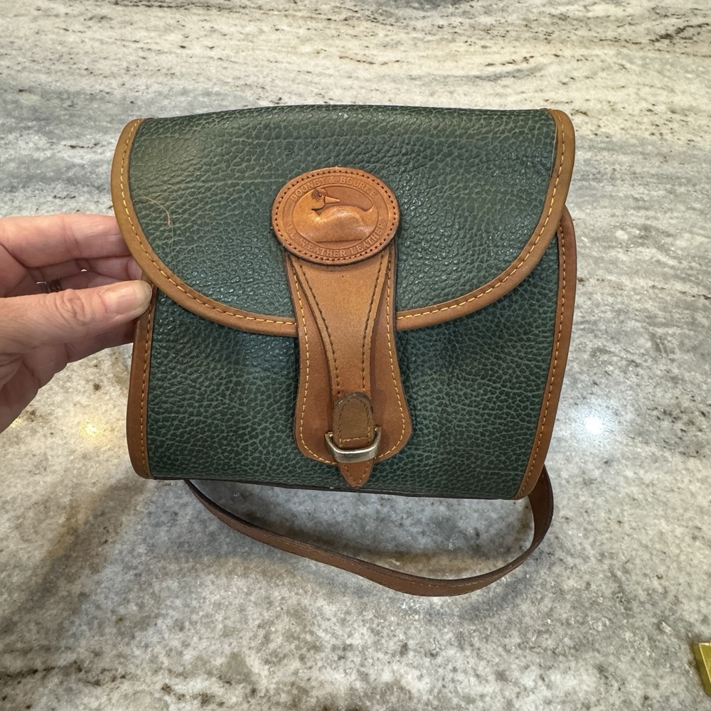 VTG Dooney And Bourke Hunter Green Brown Leather Crossbody Bag Purse FAIR READ